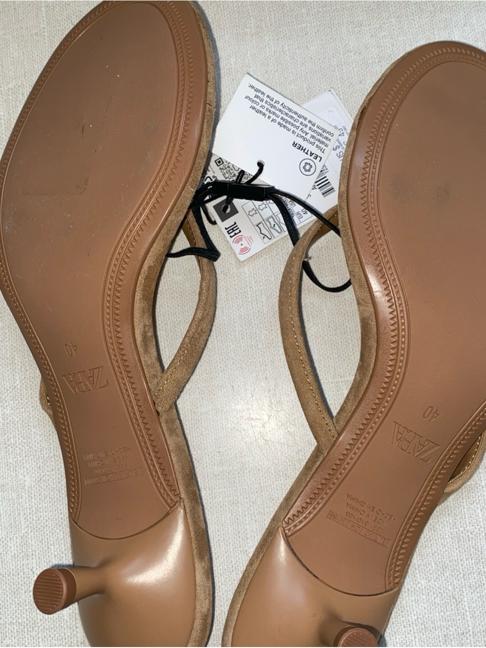 Zara Kitty Heels Sandals Euro 40 US 9 Tan Light Brown Leather NWT - Picture 12 of 16